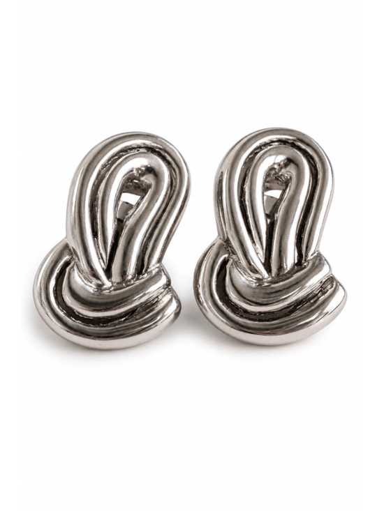 Yves Saint Laurent Jewelry - Vintage YSL Yves Saint Laurent Clip On Earrings Silver Tone Abstract Signed